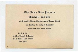 The Iowa New Yorkers Musicale &amp; Tea Invitation Greenwich House Barrow St... - £14.01 GBP