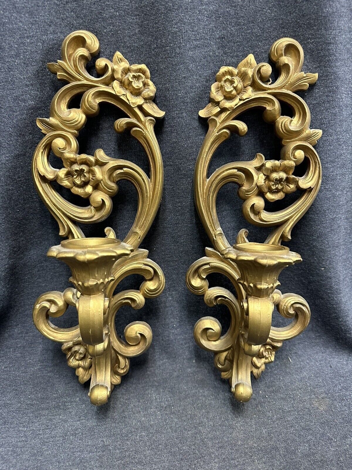 1971 HOMCO Wall Sconces, #4118 - Ready to Hang, Gold Color, 15” - $15.83