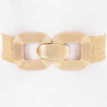 Square Metal Buckle Elastic Belt Khaki Gold - €13,56 EUR