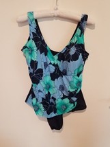 Maxine Of Hollywood Blue Floral Cross Over One Piece Bathing Swim Suit Size 22W  - £15.46 GBP