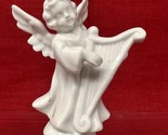 Kunstporzellan Germany Porcelain 3.5&quot; Angel Figurines VTG Playing Harp - £15.53 GBP