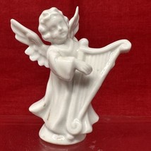 Kunstporzellan Germany Porcelain 3.5&quot; Angel Figurines VTG Playing Harp - £15.46 GBP