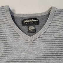 Vintage Eddie Bauer Gray Striped V Neck Cotton Sweater Mens XXL Tall - $26.14