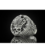 Men&#39;s 925 Sterling Silver King Crown Skeleton Skull Ring 14K White Gold ... - €126,13 EUR