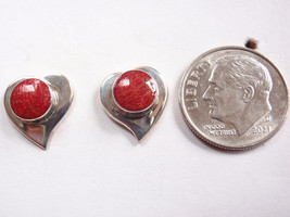 Genuine Red Coral Sponge Heart Shaped 925 Sterling Silver Stud Earrings - £15.09 GBP