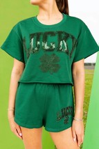 Queen Of Sparkles lucky short sleeve top in Dark Green - size L - $82.17