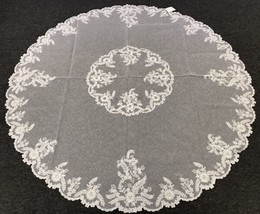 White 70&quot;&quot; Round Embroidery Handmade Jeweled Beaded Organza Tablecloth Napkins - £87.92 GBP