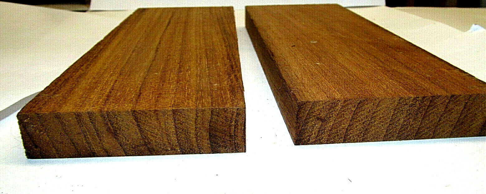  TWO EXOTIC SANDED TEAK KNIFE SCALES PISTOL WOOD LUMBER ~6 X 2 X 1/2&quot;  - $19.75