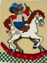 Vintage Completed Sunset Needlepoint Ride &#39;em Teddy, Cowboy Bear Rocking Horse - £19.43 GBP