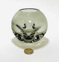 Smoke-Coloured Mouth-Blown Cristallo Vaso Da Friedrich Kristall Glas - £95.24 GBP