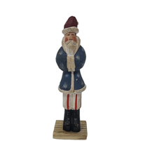 Vtg Primitive Folk Art Wooden Santa Fourth of July Red White Blue 7.5&quot; - £15.73 GBP