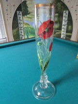 Crystal Hand Painted Vase 16&quot; Tall Red Poppies Gold Rim - £98.92 GBP