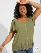 Torrid Gauze Square Neck Eyelet Top Olive Sage Green Plus Size 2x NWT - £14.46 GBP