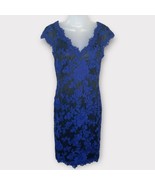 TADASHI SHOJI black &amp; blue lace v neck sheath dress cocktail party size 4 - $59.00