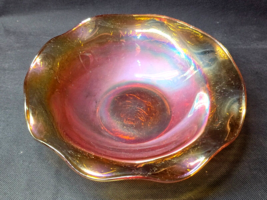 JEANNETTE Carnival Glass Serving Bowl FLORAGOLD LOUISA Ruffled Edge 9.5&quot;... - $495.17 MXN