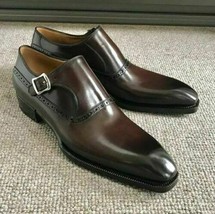 Men handmade leather dress shoes formal monk shoes for men custom made - £136.65 GBP
