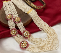 Bollywood Style Gold Plated Indian Bridal Kundan Necklace Long Haram Jewelry Set - £112.04 GBP