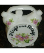 VINTAGE PORCELAIN TRINKET JEWELRY RING BOX MINIATURE WALL POCKET - $6.00