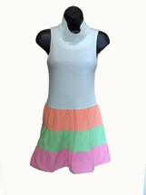 Tlc Ruffled Sleeveless Dress Boat Neck Girls Size 14 Junior Color Block Mini Vtg - £10.12 GBP