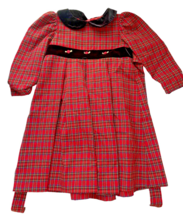 Vintage Christmas Dress Baby Girl Size 2T Red Plaid Black Velvet Collar ... - $31.54
