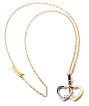 Authentic! Cartier 18K Rose &amp; White Gold Double C Heart Pendant Chain Necklace - £2,937.08 GBP