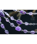 long boho necklace with natural amethyst, purple, lilac, handmade in USA... - $863.45 MXN