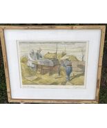 WILLY SEILER Signed Vintage 1950 Hand Colored Japanese Etching "Rice Thr... - $222.75