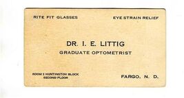 Dr. I E Littig Graduate Optometrist Business Card Fargo North Dakota - $14.85