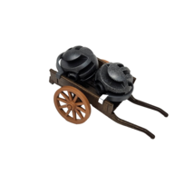 VINTAGE PLAYMOBIL REPLACEMENT BROWN WAGON HAND CART W/ 2 BLACK CANNON BALLS - $14.25