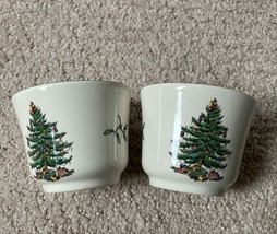 Spode Christmas Tree China With Green Trim Votive Candleholder Set of 2 - £38.69 GBP