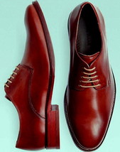 Handmade Simple Burgundy Color Rounded Derby Toe Genuine Leather Laceup Shoes - £120.54 GBP+