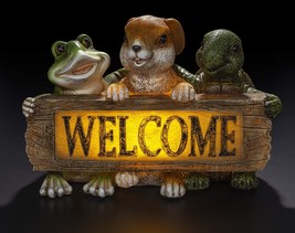 Backyard Friends Welcome Sign Frog Rabbit Turtle Solar Powered LED Outdoor Decor - £47.15 GBP