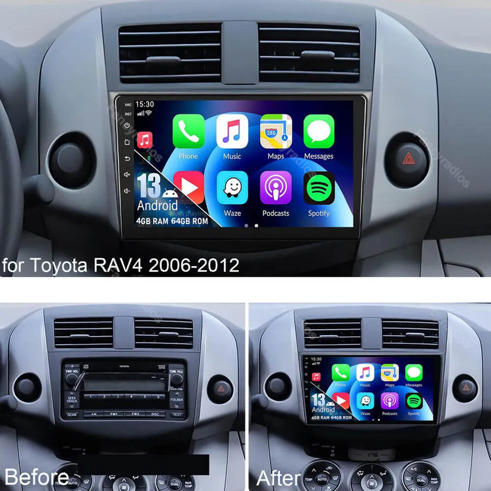 For 2006-2012 Toyota RAV4 Apple Carplay Car Stereo Radio GPS Android 13 2+32GB - $1,767.44 MXN