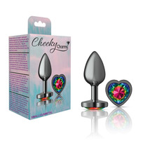 Cheeky Charms Metal Butt Plug Gunmetal Heart Rainbow Small - $15.75