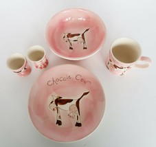 Whittard of Chelsea ceramic Choccie Fun! cow pink &amp; white plate bowl mug... - £19.60 GBP