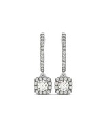 Cushion shape 14k white gold diamond drop earrings/Halo style diamond dr... - £1,115.96 GBP