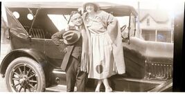 BLACK &amp; WHITE NEGATIVE * snapshot MAN &amp; WOMAN standing with nice CAR - $7.95