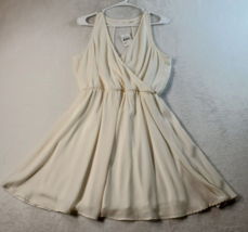 Lush Fit &amp; Flare Dress Women Large Cream 100% Polyester Wrap V Neck Back Keyhole - £17.17 GBP