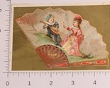Victorian Trade Card Two Children On A Hand Fan with Gold Background VTC 2 - £4.73 GBP