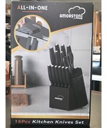 Knife Set Amorston 15 Piece Knife Kitchen Sharpener Block German Stainle... - $52.65 CAD