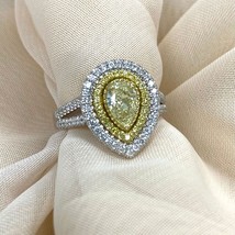 GIA Certified 1.21 TCW Pear Light Yellow Diamond Engagement Halo Ring 18k Gold - £2,925.06 GBP