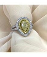 GIA Certified 1.21 TCW Pear Light Yellow Diamond Engagement Halo Ring 18k Gold - £2,899.06 GBP