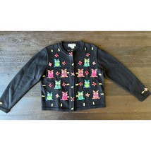 Vintage Owl Bling Bedazzled Sequin Embroidered Cardigan Sweater Jack Be Quick - £15.81 GBP