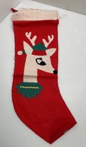 Vintage Christmas Stocking felt Made in JAPAN mid-century 17” Deer Reindeer - $14.01