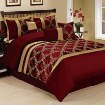 HIG 7 Pieces Comforter Set, Taffeta Fabric Embroidered Bed In A Bag - Queen King - £55.25 GBP+