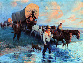 Framed canvas art print giclée Wagon Train Westward Ho American pioneers western - £31.14 GBP+