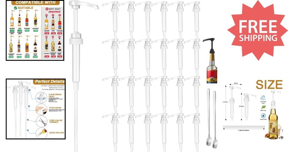 25 Pcs  White Syrup Pump Dispenser Set, Ideal for Cocktails and Beverages - $53.45