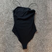 Wild Fable Ribbed Bodysuit Women Small Black Thin Straps Snap Button (S)... - $8.95