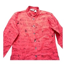 Chico&#39;s Jacket Womens Large Orange Tribal Artsy Hieroglyphics Button Lon... - $257.11 MXN