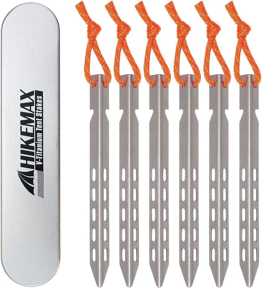 Hikemax Ultralight Titanium Tent Stakes 6 Pack - V-Shaped Tent, Made for... - $35.99